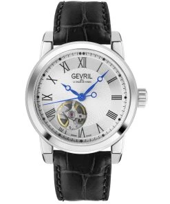 Discount 🔔 Gevril Madison Men's ⌚ Watch Silver Dial Black Leather Strap 🎉