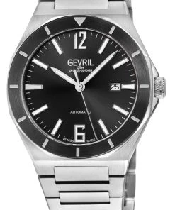 Promo 🔥 Gevril Men's High Line Automatic ⌚ Watch Stainless Steel Case, Top ring in Black Sapphire Crystal, Stainless Steel Bracelet 🛒