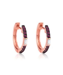 Best Pirce 🎉 Etoielle Pink Sapphire and Diamond Baguette Huggies - 👩 women 🥰