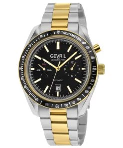 Cheapest ✨ Gevril Lenox Automatic Men's ⌚ Watch Black Dial Black Subdials Day/Date Two Toned Gold Bracelet ⌛