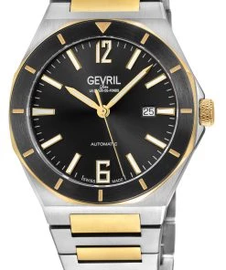 Cheap 🎁 Gevril Men's High Line Automatic ⌚ Watch Stainless Steel Case, Top ring in Black Sapphire Crystal, Two toned Stainless Steel IPYG Bracelet 👍