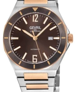 Brand new ⌛ Gevril Men's High Line Automatic ⌚ Watch Stainless Steel Case, Top ring in Brown Sapphire Crystal, Two toned Stainless Steel IPRG Bracelet 👍