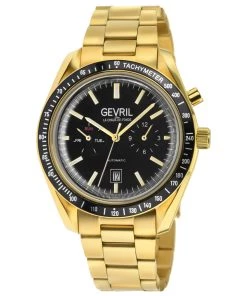 Coupon 🎁 Gevril Lenox Automatic Men's ⌚ Watch Black Dial Black Subdials Day/Date Yellow Gold Gold Bracelet 🔔