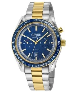 Coupon 🔔 Gevril Lenox Automatic Men's ⌚ Watch Blue Dial Blue Subdials Day/Date Two Toned Gold Bracelet 👏
